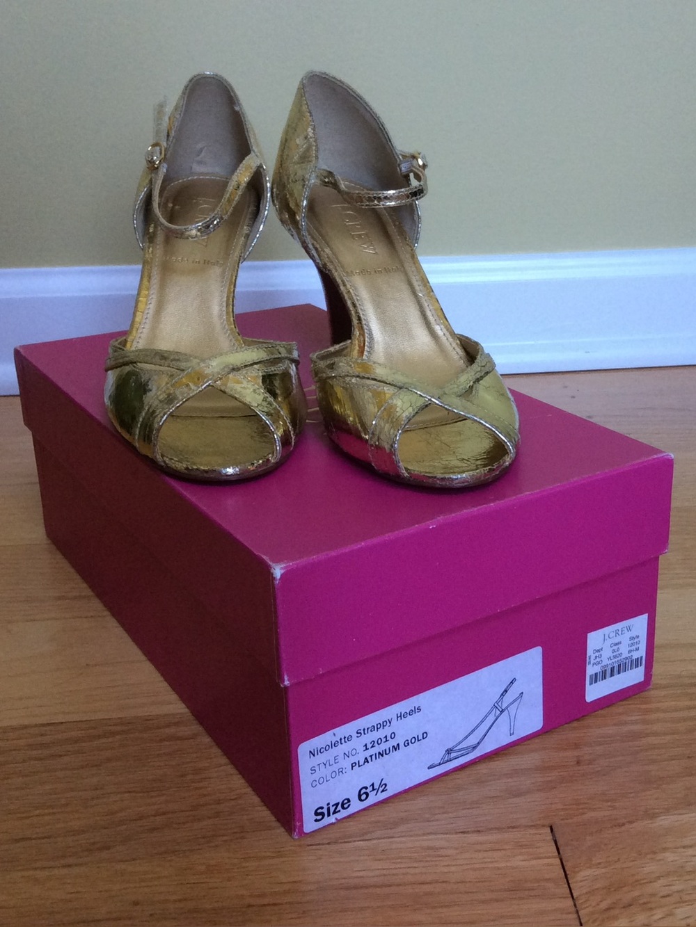 J. Crew Nicolette Gold Open-Toe Heels with Ankle Strap - NEW IN BOX - SIZE 6.5